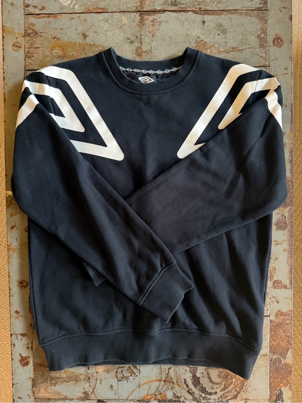 Umbro Black Crewneck Sweatshirt with White Shoulder Chevron